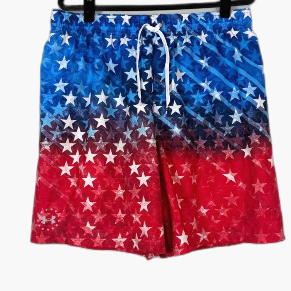 Under Armour Swim Trunks Mens XL Patriotic USA Flag Stars Lined